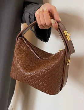 Bolso De Mano Retro Vintage Tejido De Color Sólido De Estilo Simple En Pu Para Mujer, Elegante Y Versátil Para El Hombro, Con Correa Ancha Y Gran Ca - Shein - FashionsVida