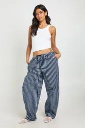 Womens Single Channel Stripe Barrel Trouser - Navy - Size 16 Uk