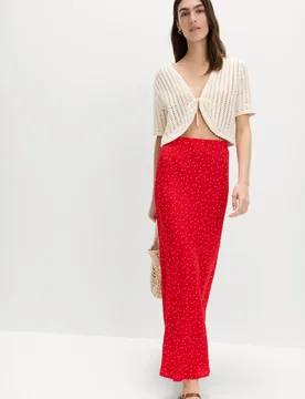 Printed Midi Slip Skirt Red Mix female - M&S - FashionsVida