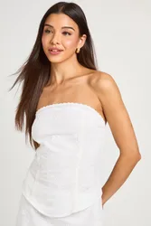 Womens Emboidery Bandeau Corset - White - Size 14 Uk