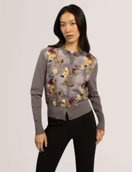 Cotton Rich Floral Button Front Cardigan Grey female