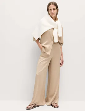 Satin Crinkle Palazzo Trousers Gold female - M&S - FashionsVida