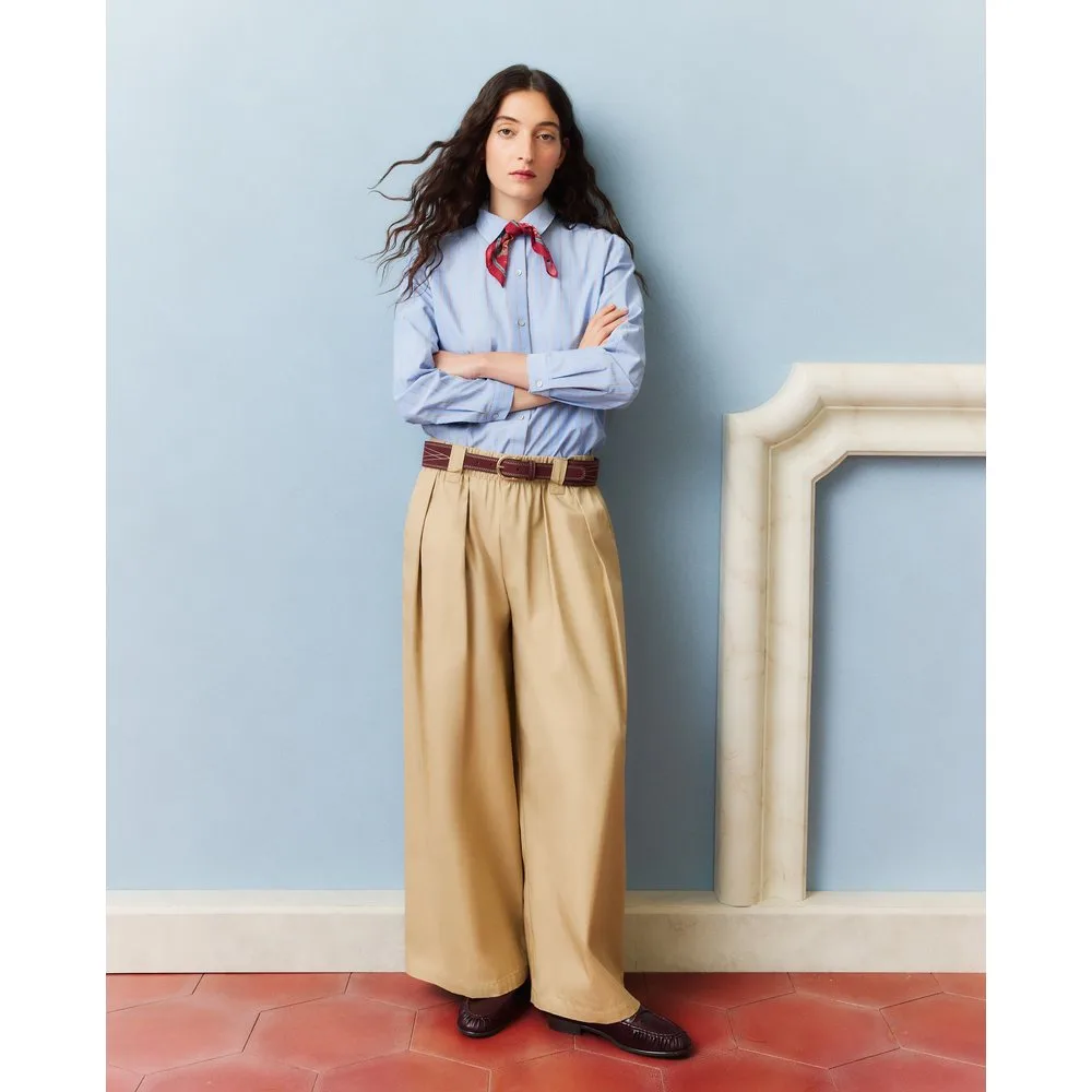 Pantalón de popelín de mujer con cinturón - Southern Cotton - FashionsVida