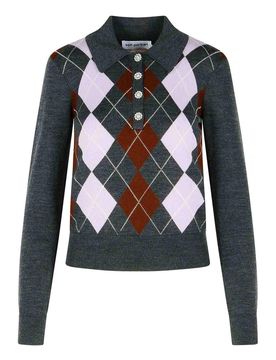 Maglione in lana grigia a rombi