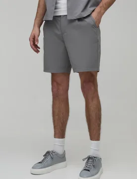 Men's Slim Fit Mid Length Technical Stretch Short Grey Size Large Grey L - boohooMAN - FashionsVida
