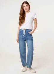 Elastic Waist Seam Detail Jeans - L / DENIM - female