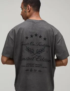 Men's Oversized Built On Tradition Print Spray Wash T-Shirt Charcoal Size Small Charcoal S - boohooMAN - FashionsVida