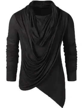 New Men's Spring Autumn T-shirt Trendy Asymmetrical Man Elastic Solid Slim Bottoming Tops Pullover Retro Streetwear for Men - Aliexpress - FashionsVida