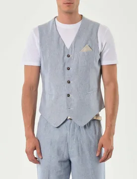 Gilet bastoncino panna e azzurro in misto lino e cotone - Alley Docks - FashionsVida