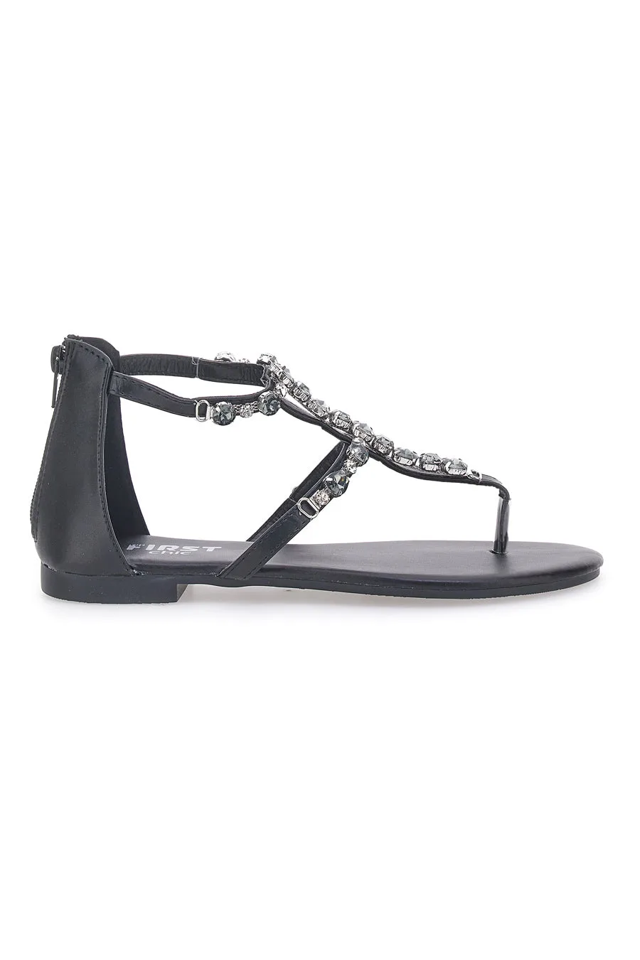 Sandali Gioiello Neri A Infradito con Zip Posteriore PREA482 38 - THE FIRST CHIC - FashionsVida