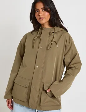 Womens Hooded Zip Through Jacket - Khaki - Size 10 Uk - Boohoo - FashionsVida