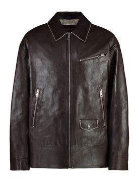 Mens Lamb & Calf Leather Jacket with Contrasting Details