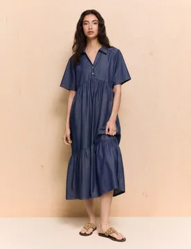 Vestido vaquero largo con paneles de mujer - Easy Wear - FashionsVida