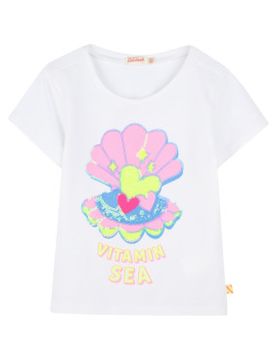 Para niña. U20923 Camiseta con detalle de lentejuelas (2Y= 86cm), Casual, Algodón, Manga corta, moda infantil