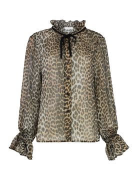 Leopard-print Tie-neck Chiffon Blouse