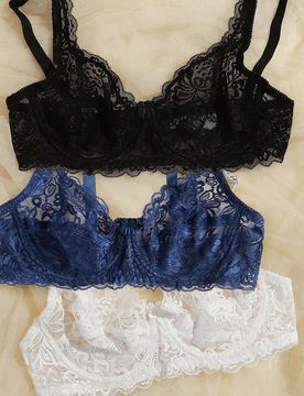 Set de 3 sujetadores sexy sin acolchado y semitransparentes de encaje para mujer, lencería sexy