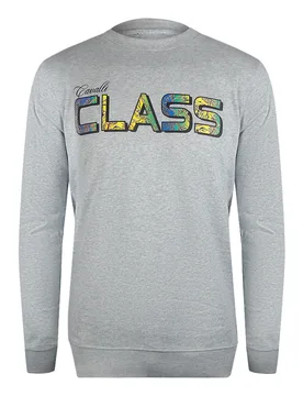 Mens Vibrant Floral Logo Grey Sweatshirt Cotton - Size Medium - Cavalli Class - FashionsVida