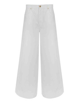 Pantalone In Denim Di Cotone A Gamba Larga