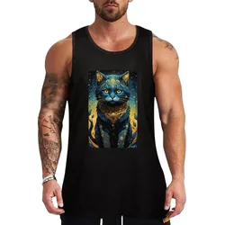 Black Cat Tank Top Workwear Tank Top Durable Sleeveless Casual Shirt