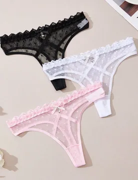 Piezas/Set Tanga sexy de encaje para mujer, Bragas románticas de encaje con lunares, Estilo sexy minimalista con lazo cruzado, Lencería cómoda - Shein - FashionsVida
