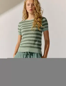 Linen T-hirt triped knitted female