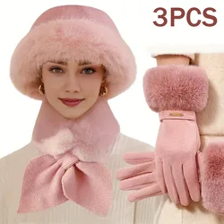 Piece Winter Warm Suit, Warm Fur Hat, Gloves Scarf Hat Set, Windproof And Thick, Suitable For Outdoor Activities