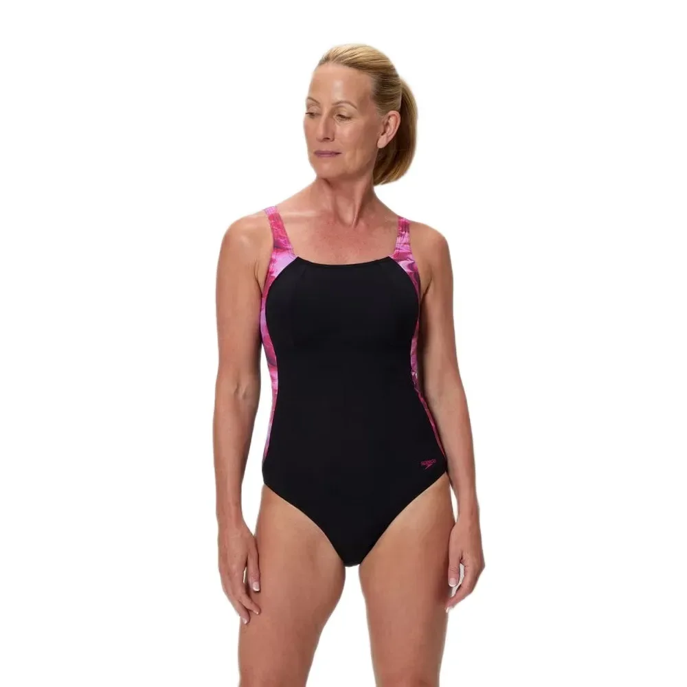 Print Luna Lustre Swimsuit Anthracite / Ruby UK 46 Women - Speedo - FashionsVida