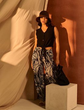 Pantaloni wide leg con motivo astratto - nero