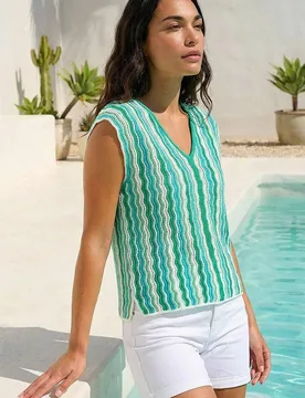 Women's Wave Stripe Knit Top in Green Size: 18 - Green - Size: 18 - Roman - FashionsVida