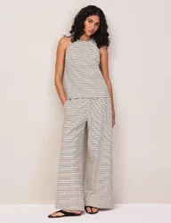 Pure Cotton Jersey Striped Trousers Black Mix female