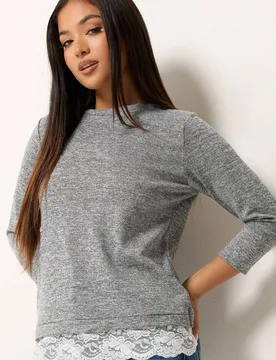 Women's Petite Lace Hem Top in Grey Size: 18 - Grey - Size: 18 - M&Co - FashionsVida