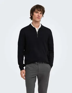 Polo Neck Half Zip Jumper Black male - ONLY & SONS - FashionsVida