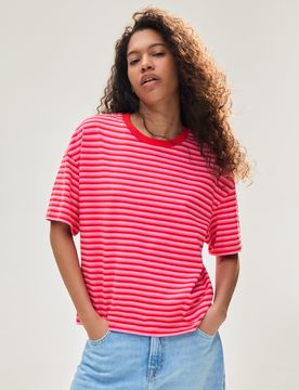 T-Shirt Rayé Boxy Fit Xl Rose