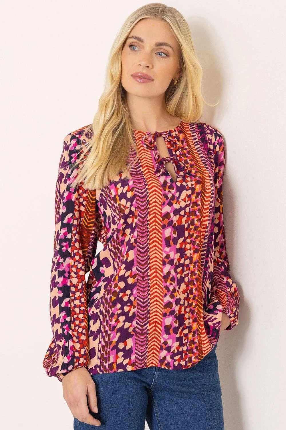 Abstract Printed Long Sleeve Top - Black - Size: 10 - Klass. - FashionsVida