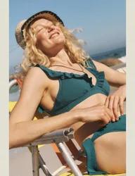 Ruffle V-Neck Bikini Top Teal female