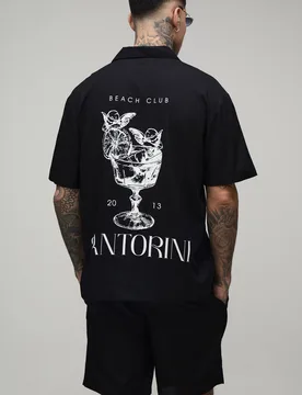 Men's Tall Oversized Short Sleeve Santorini Shirt and Relaxed Short Black Size X-Large Black XL - boohooMAN - FashionsVida