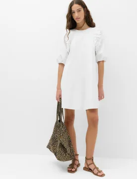 Broderie Frill Sleeve Mini Relaxed Dress White female - M&S - FashionsVida