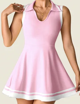 Vestido de yoga casual para mujer, sin mangas, con cuello polo, ajustado, conjunto de deporte, fitness, running, entrenamiento, cómodo para ir al tra - Shein - FashionsVida