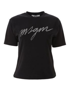 M.S.G.M. T-shirt con logo cristalli