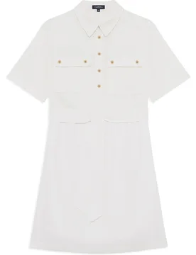 Vestido corto con bolsillos en lino 100% - Caroll - FashionsVida