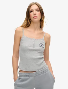Superdry Damen Athletic Essentials Trägertop mit Grafik und Knöpfen Grau - Größe: 42-44 - 29.99 - FashionsVida