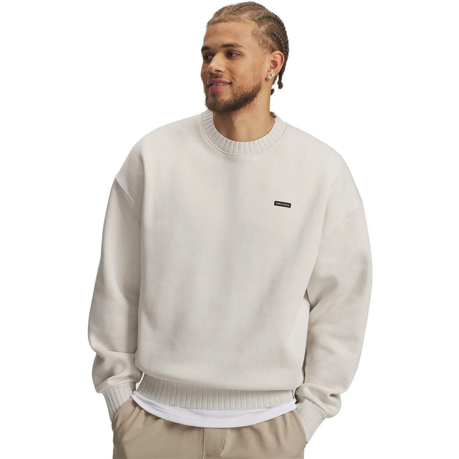Mens Icon Hvy Rib Crew In White - Size Large - Under armour - FashionsVida
