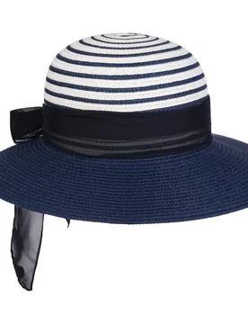Striped Crown Floppy Hat by - navy - Damen - Size: One Size - Lipodo - FashionsVida