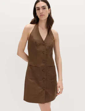 Linen Rich Mini Waistcoat Dress Dark Chocolate female - M&S - FashionsVida