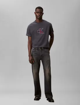 T-shirt Jeans grigio piombo in cotone con ricamo logo - Calvin Klein - FashionsVida