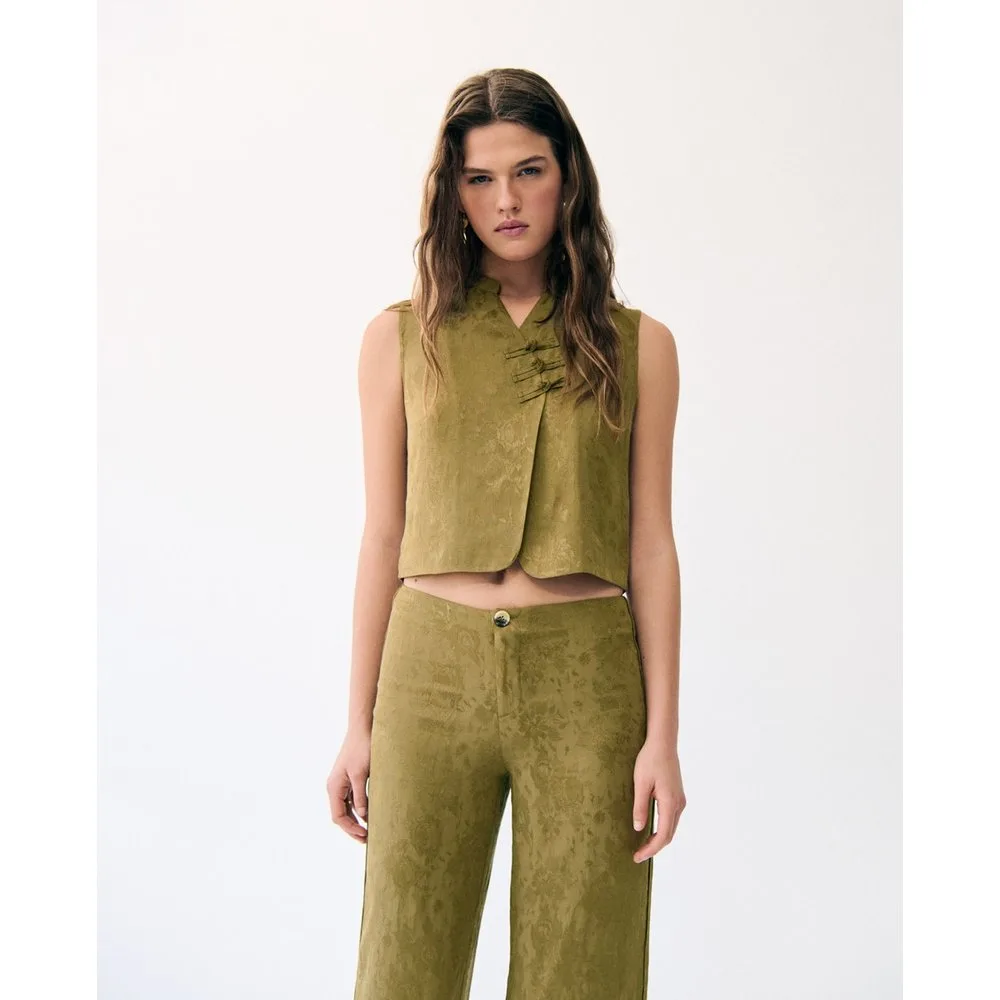 Top de mujer satinado con estampado jacquard - Brownie - FashionsVida