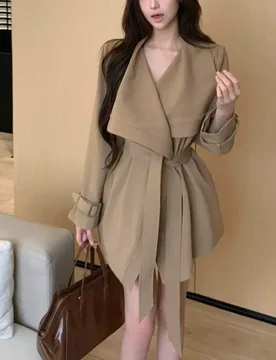 New Stylish and Elegant Ruffled Collar Long-sleeve Trench Coat for Women, Autumn Vintage Khaki Loose Top - Aliexpress - FashionsVida