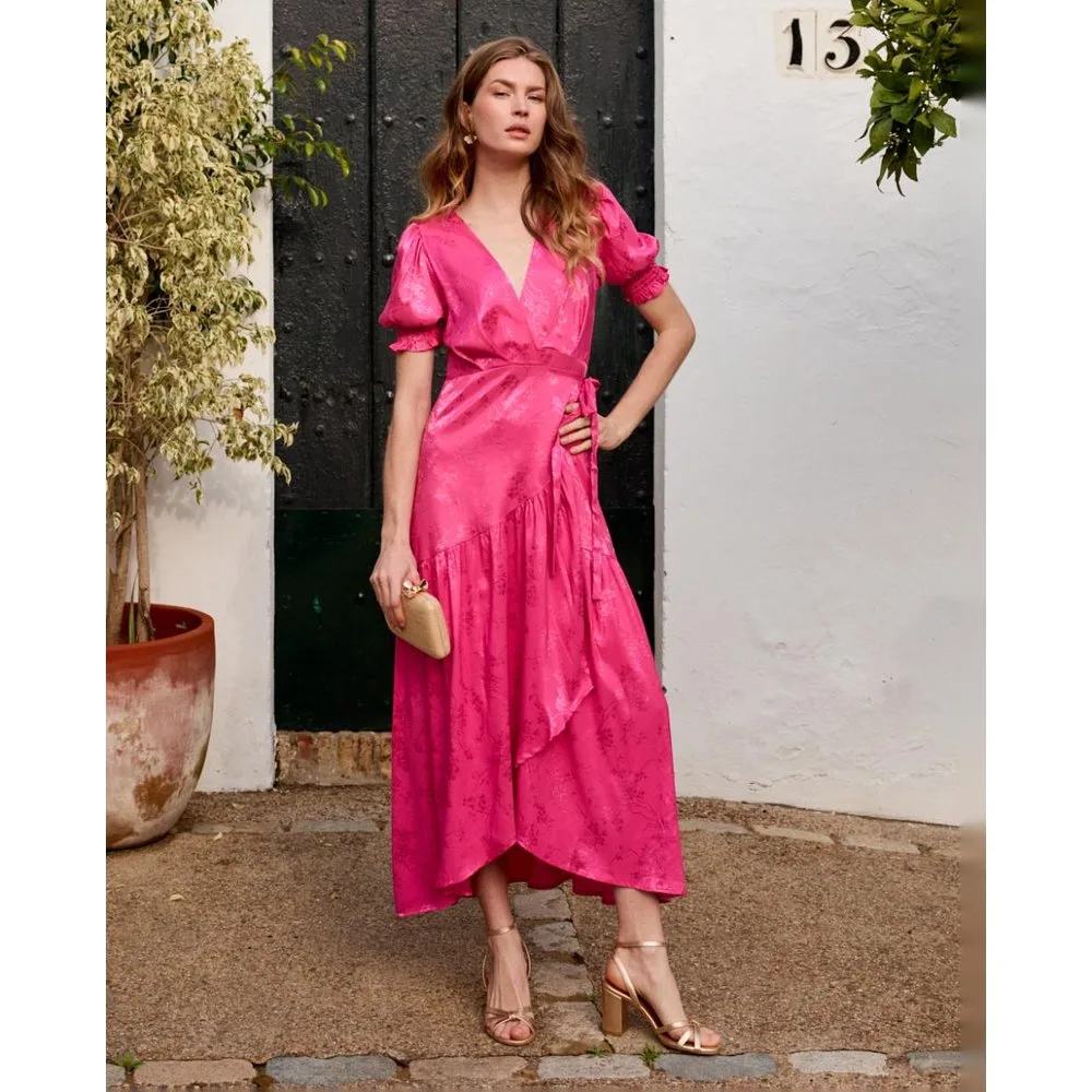 Vestido midi estampado con escote cruzado - Polin et Moi - FashionsVida