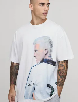 Men's Oversized Beckham License Printed T-Shirt White Size Medium White M - boohooMAN - FashionsVida