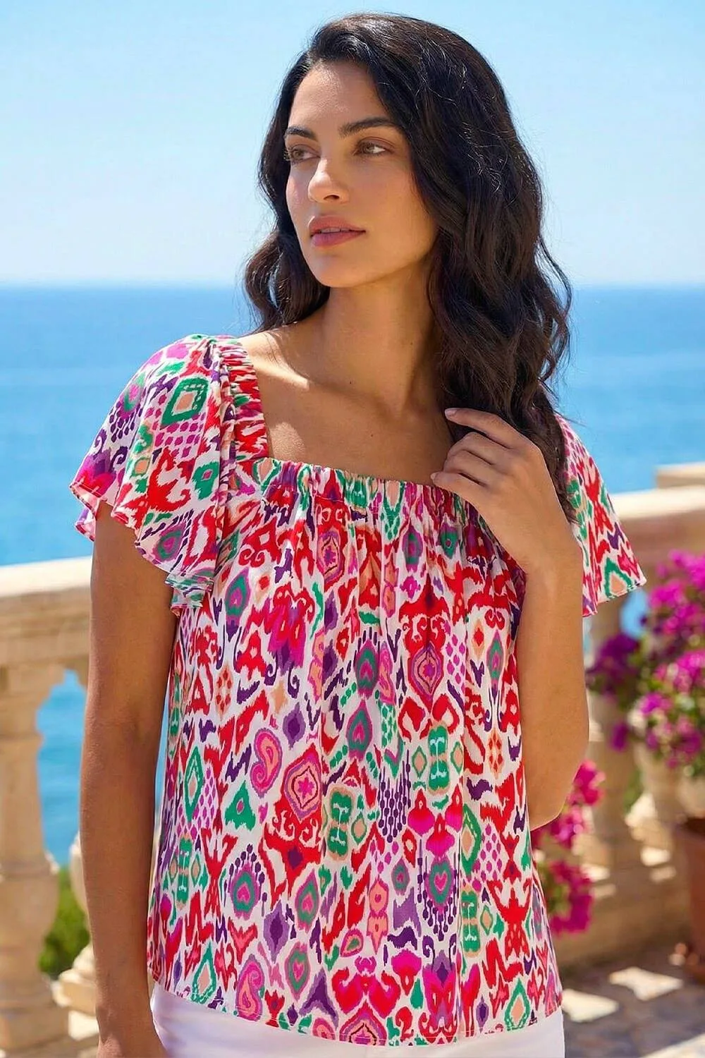 Zig Zag Ruffle Top - Multicolor - Size: 10 - Dusk - FashionsVida